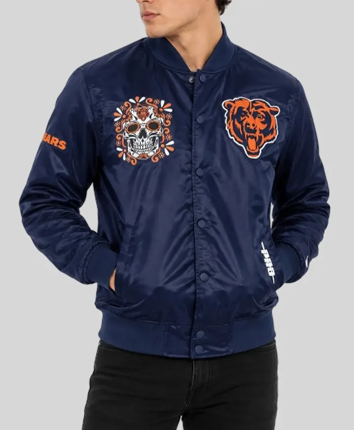 Chicago Bears Pro Standard Navy Dia De Muertos Eternal Skull Satin Jacket