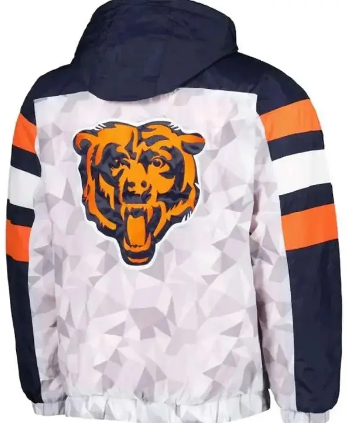 Chicago Bears Raglan Fan Look Navy & White Half-Zip Hooded Jacket
