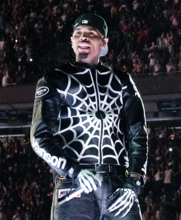 Chris Brown R&B Tour 2026 Spider-Man Leather Jacket