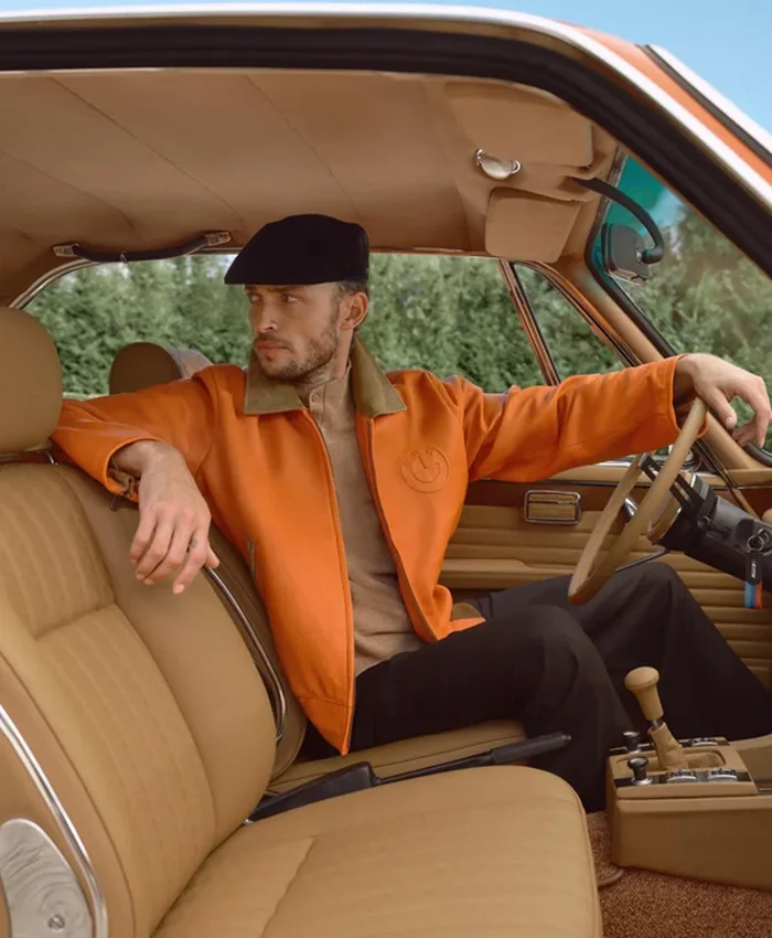 Close-up-of-Kith-for-BMW-2026-Orange-Leather-Hawthorne-Flight-Workwear-Jacket