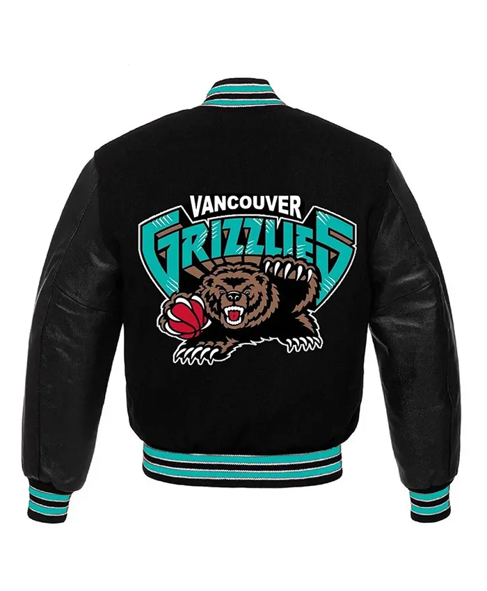 Concepcion Memphis Grizzlies Black Wool Varsity Bomber Jacket Style 4 Back