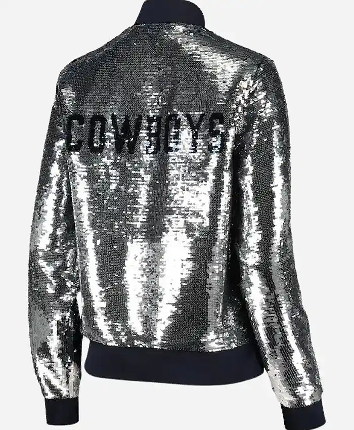 Dallas-Cowboys-Silver-Sequin-Bomber-Jacket-for-Men-and-Women-Back