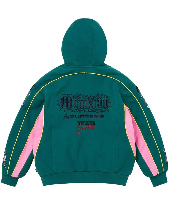 Dark Teal Supreme Racing Lined Zip Up Hooded Jacket