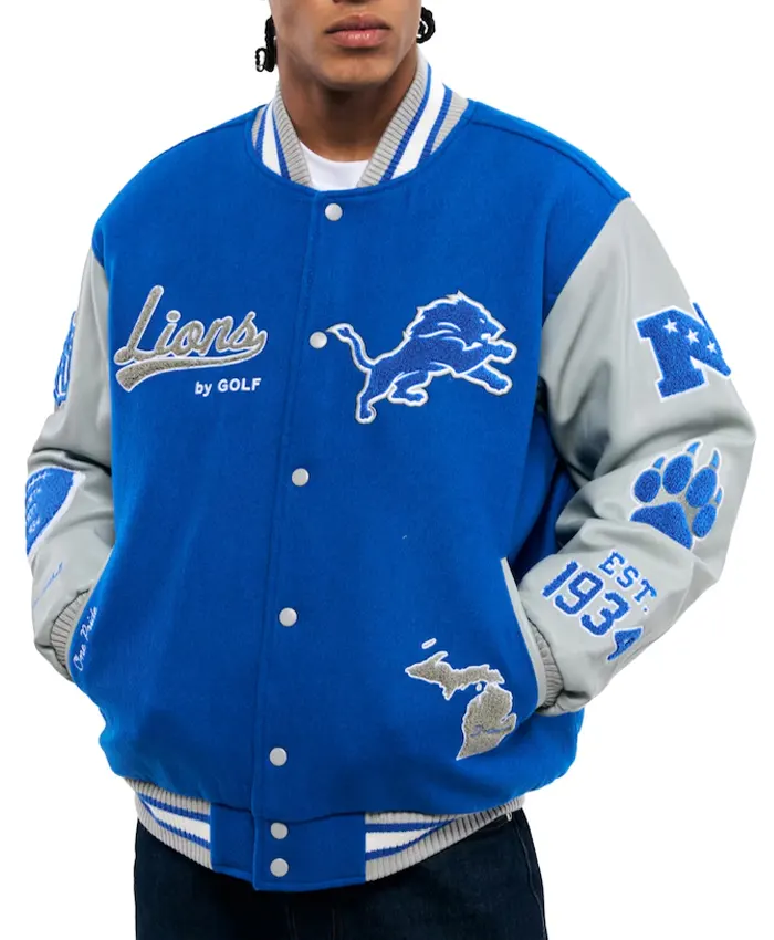 Detroit Lions Golf Wang Blue Letterman Jacket Mens