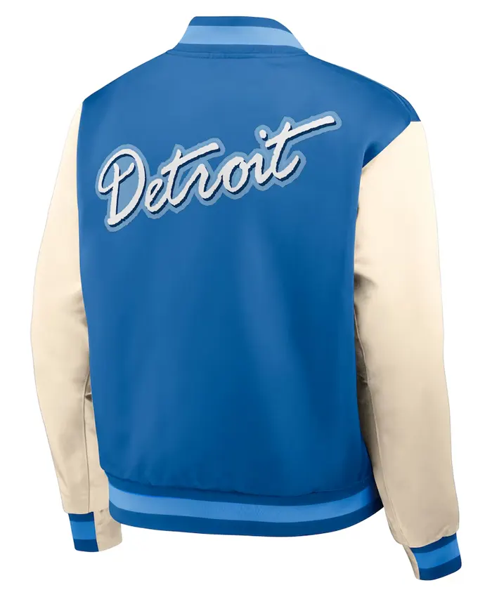 Detroit Lions Nike Blue Cream Bomber Jacket Back