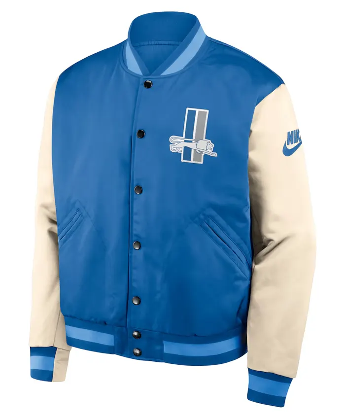 Detroit Lions Nike Blue Cream Bomber Jacket