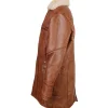 Distressed Brown Leather Shearling Lined Bane Long Coat For Sale