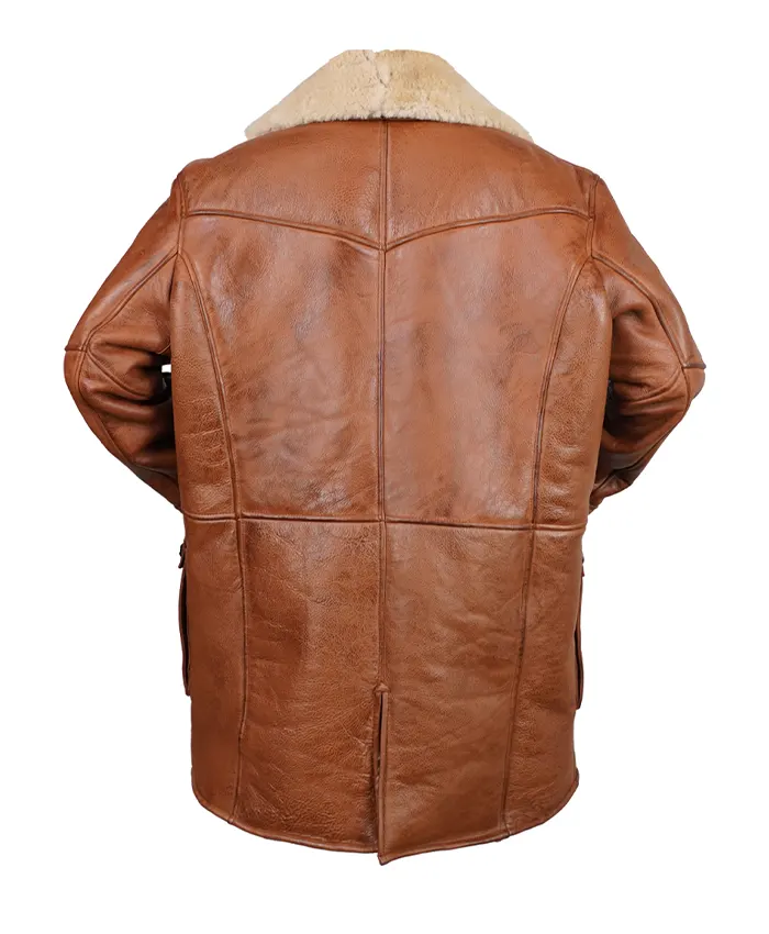 Distressed Brown Leather With Shearling Lined Bane Coat Back