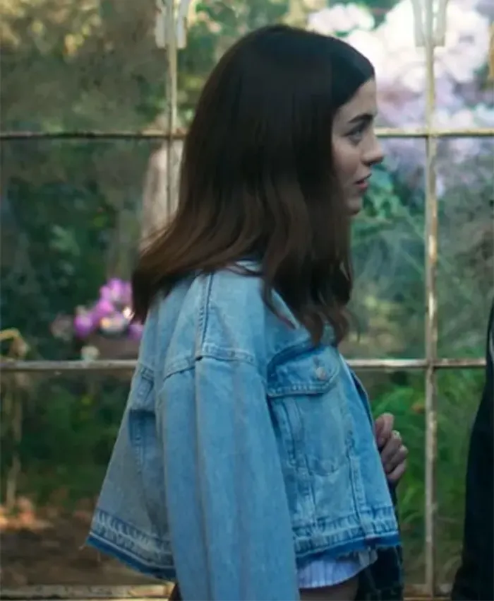 Eve Ryan Movie Boulevard 2026 Hasley Weigel Blue Cropped Denim Jacket Side View
