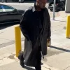 Get Kanye West Black Leather Trench Long Coat On Sale