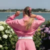 Get Parke x Maggie & Emma Pink Fleece Full Zip Up Mockneck Jacket Back View