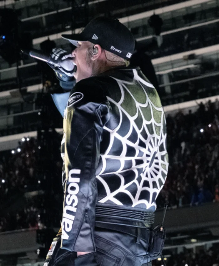 Get R&B Tour 2026 Chris Brown Supreme x Vanson Spider-Man Leather Jacket Back View