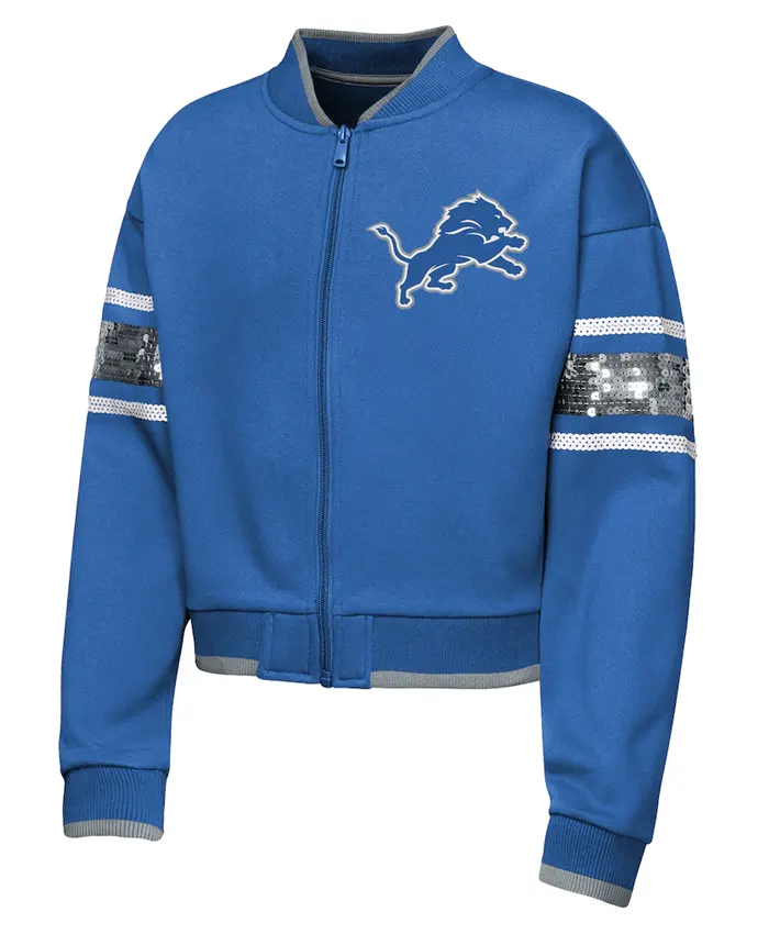 Girls Youth Detroit Lions Outerstuff Blue Bomber Jacket