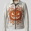 Halloween Embroidered Pumpkin Leather Jacket