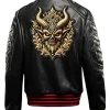 Halloween Gothic Devil Black Leather Bomber Jacket
