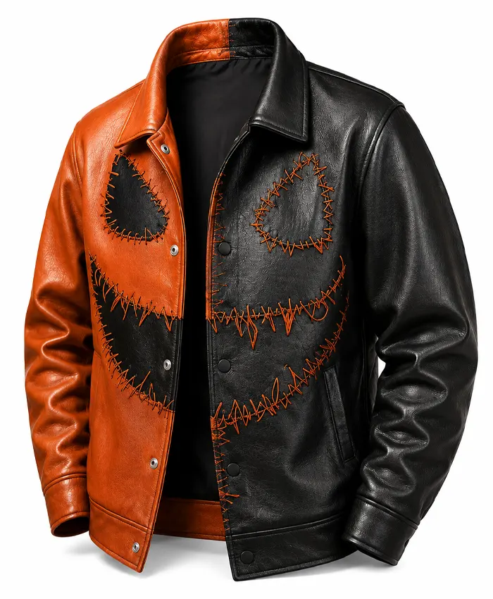 Halloween Pumpkin Black and Orange Leather Jacket