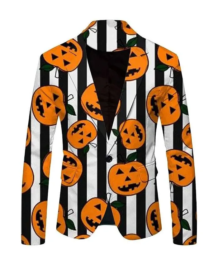 Halloween Pumpkin Black and White Strip Blazer