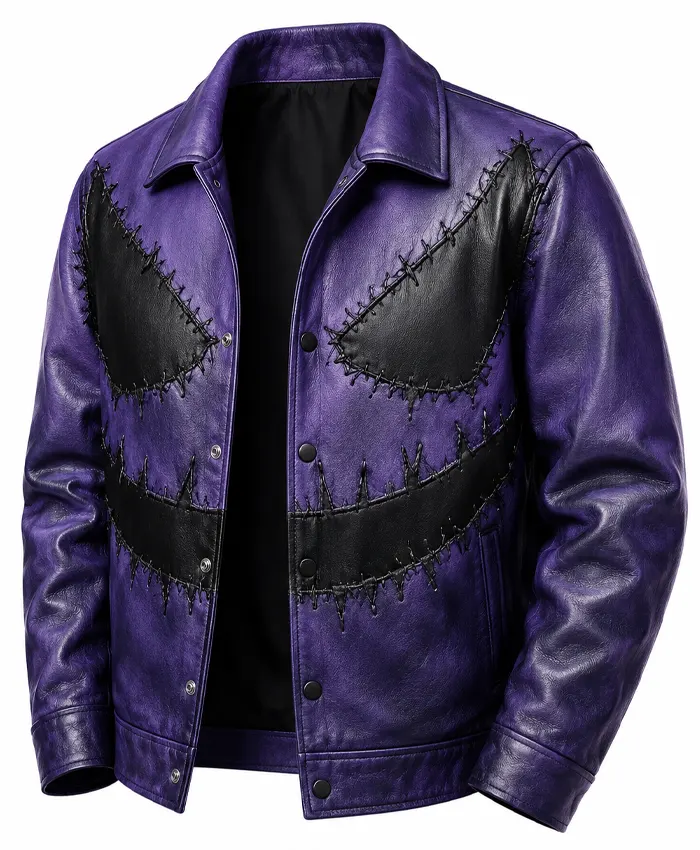 Halloween Pumpkin Purple Leather Varsity Jacket