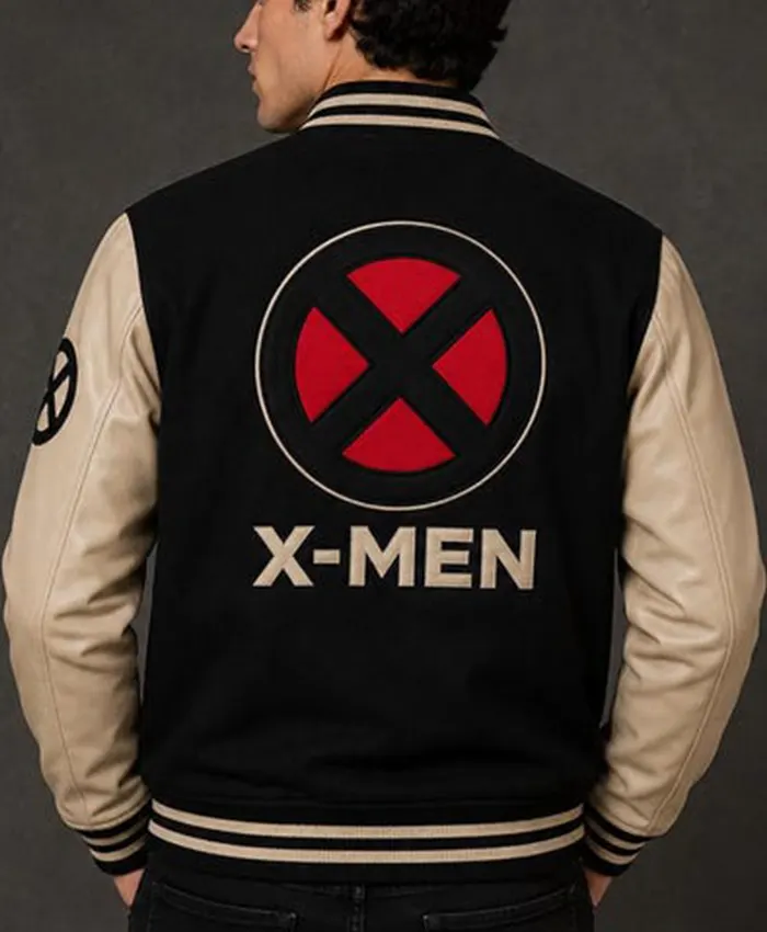 Halloween-X-Men-Loogo-Black-and-Beige-Varsity-Jacket-Back