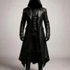 Halloween x Gothic Black Leather Hooded Trench Coat