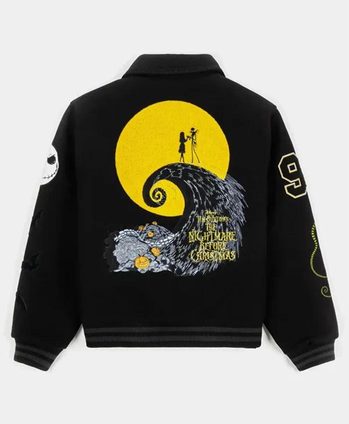 Halloween x Movie The Nightmare Before Christmas Black Wool Varsity Jacket