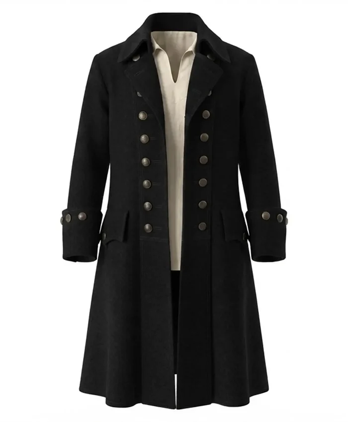 Halloween x Pirate Wool Swashbuckler Trench Coat On Sale Black
