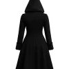 Halloween x Steampunk Gothic Black Wool Hooded Coat For Men and Women Back View