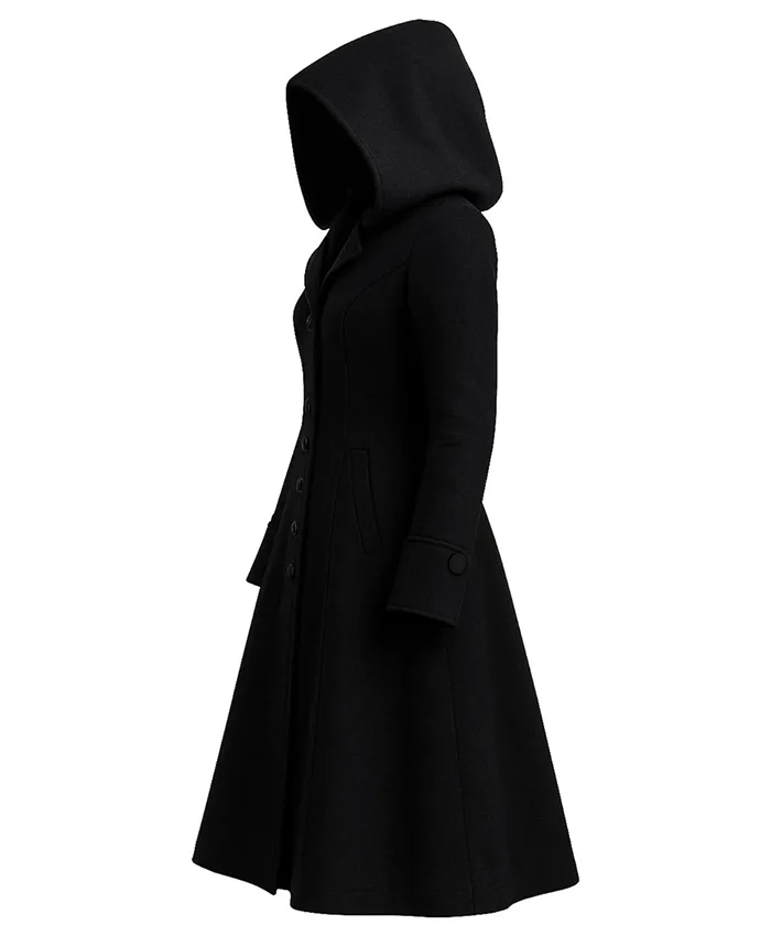 Halloween x Steampunk Gothic Black Wool Hooded Coat For Men and Women