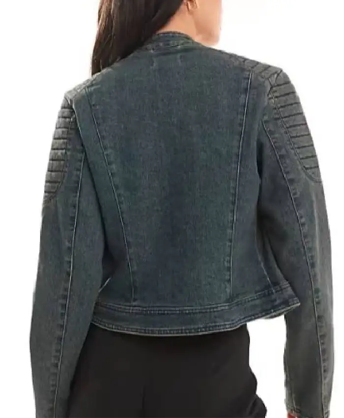 Hannah Waddingham TV Series Ride or Die 2026 Black Denim Biker Jacket Back