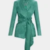 Hannah Waddingham TV Series Ted Lasso 2026 Green Chain Print Wrap Tie Waist Jacket Front View