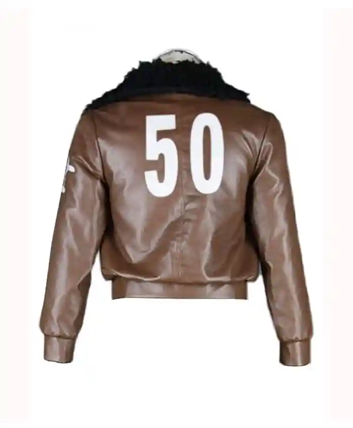 Hetalia Axis Powers America Alfred F Jones Brown Leather Bomber Jacket Back View