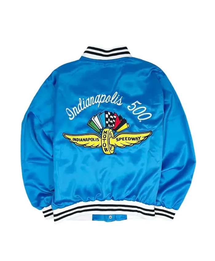Indianapolis 500 Motor Speedway 70’s Blue Satin Bomber Jacket On Sale