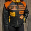 Jaedyn Shaw It Is Finished Black and Orange Leather Racer Leather Jacket