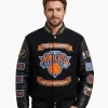 New York Knicks 2026 NBA Champions wool leather varsity jacket with embroidered detailing