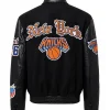 Jeff Hamilton New York Knicks Old English Black Wool Leather Jacket Back