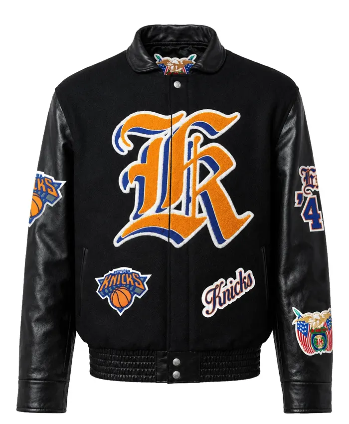 Jeff Hamilton New York Knicks Old English Black Wool Leather Jacket
