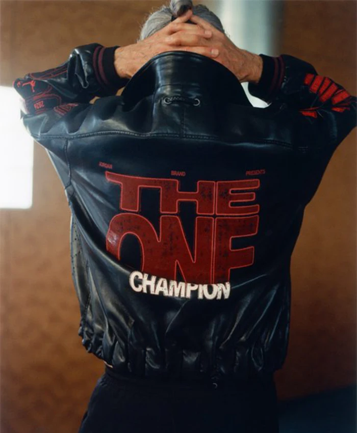Jordan The One Global Finals Championship Tailored by Namesake Black Leather Patches Bomber Jacket Back View