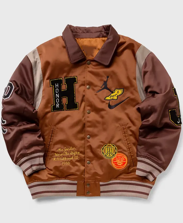 Jordan X Honor The Gift Westbrook Varsity Jacket Brown