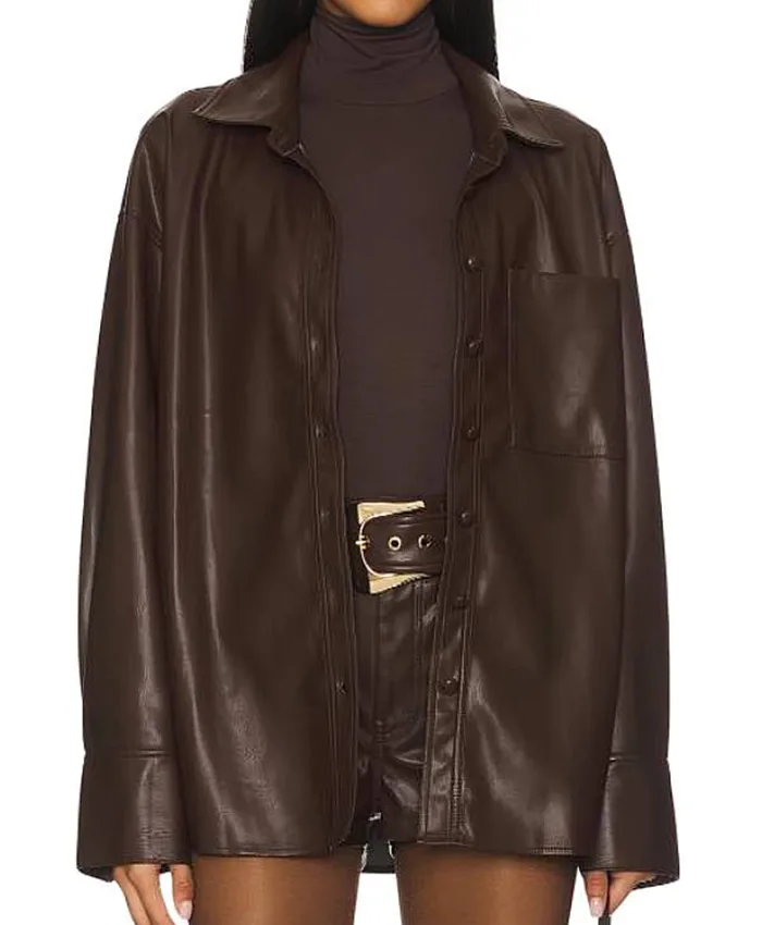 Kacie Adkison TV Series The McBee Dynasty S03 Brown Leather Shirt Jacket