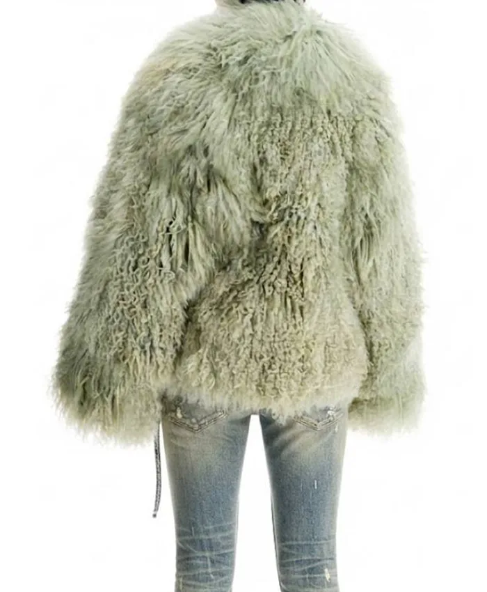 Keeley Jones TV Series Ted Lasso S04 Juno Temple Green Mongolian Fur Coat Back View