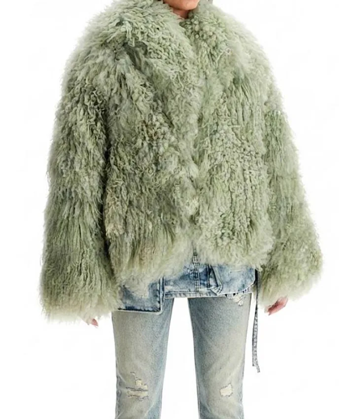 Keeley Jones TV Series Ted Lasso S04 Juno Temple Green Mongolian Fur Coat