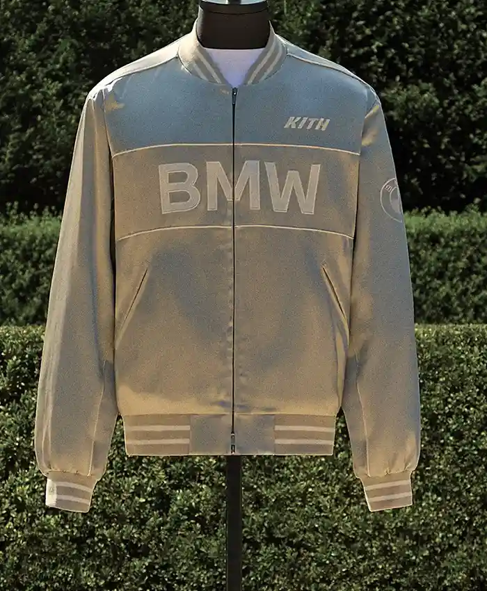 Kith-for-BMW-Souvenir-Titanium-Silver-Satin-Bomber-Jacket-front-view