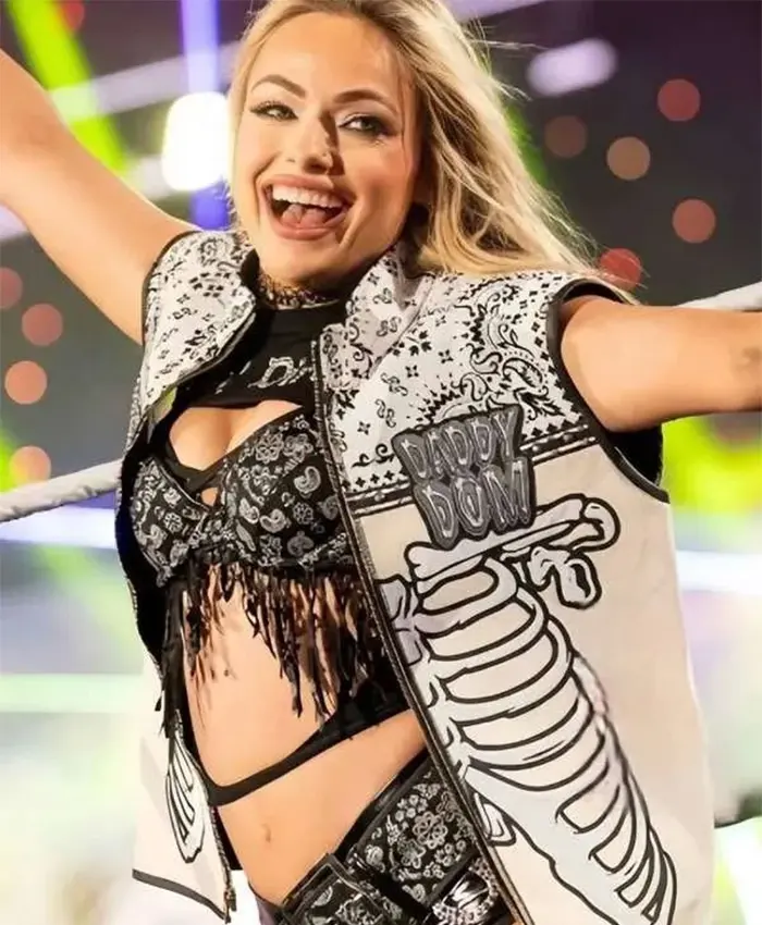 Liv Morgan Royal Rumble 2025 Daddy Dom White Leather Skeleton Vest For Sale