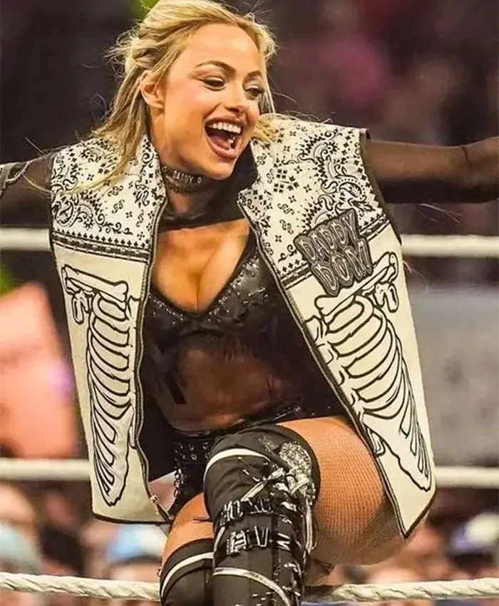 Liv Morgan Royal Rumble 2025 Daddy Dom White Leather Skeleton Vest