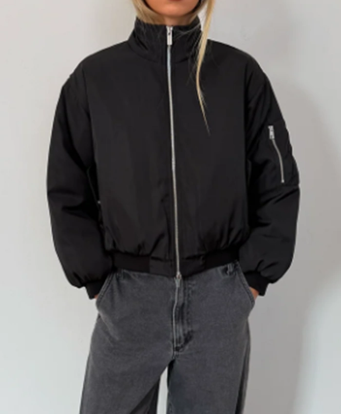Lizzie MAthis TV Series Honest Renovations 2026 Black Bomber Jacket