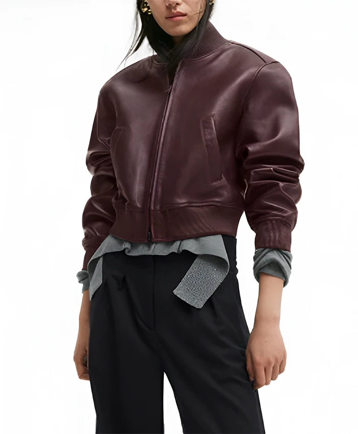 Lizzy Mathis TV Series Honest Renovations 2026 Burgundy Cropped Leather Jacket