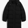Long Black Hooded Puffer Jacket