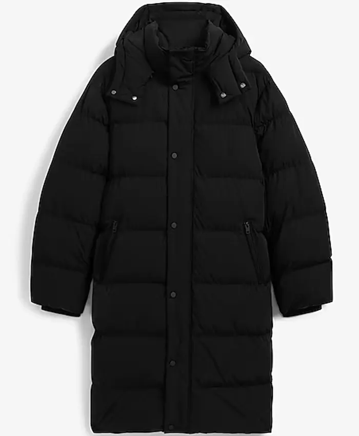 Long Black Hooded Puffer Jacket
