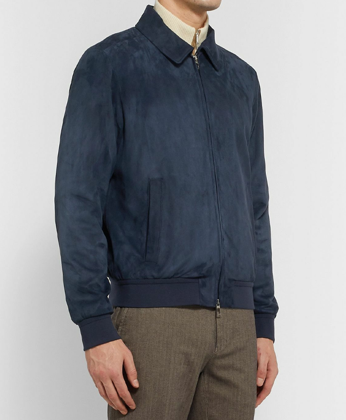 Loro Piana Blue Suede Bomber Jacket For Men