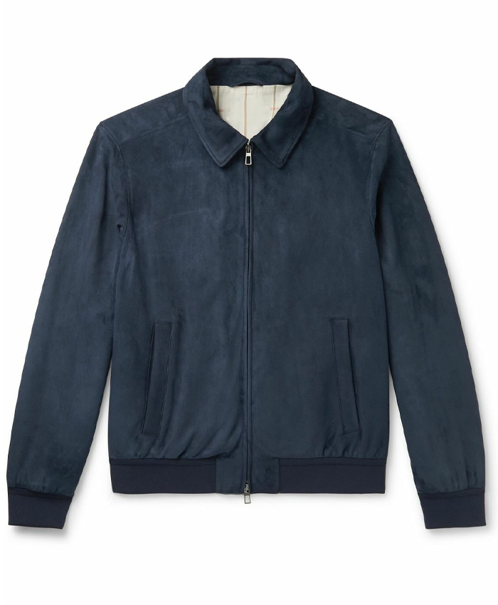 Loro Piana Blue Suede Leather Bomber Jacket